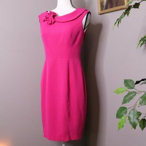 Calvin Klein Formal Sheath Midi Dress Hot Pink Rosette Detail